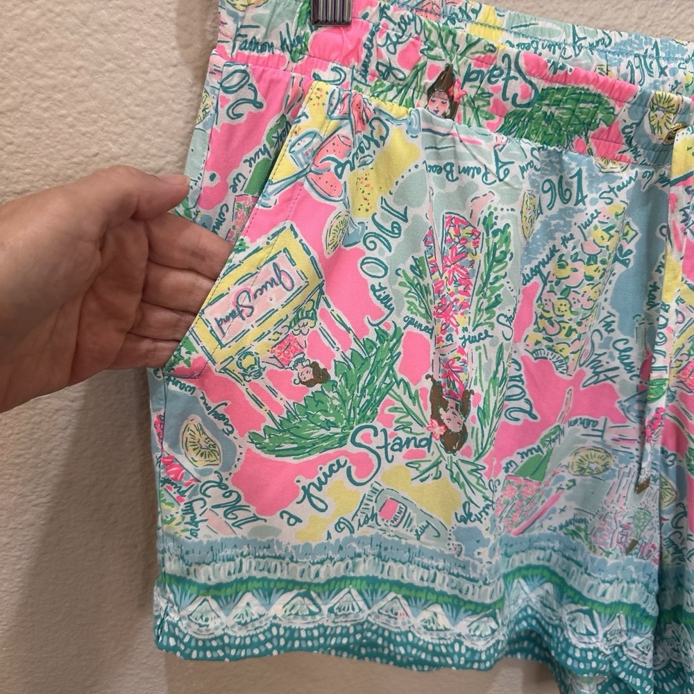 Lilly Pulitzer Katia Shorts In The Beginning Pop-Up Print L Pull On Elastic Pink - Picture 2 of 7